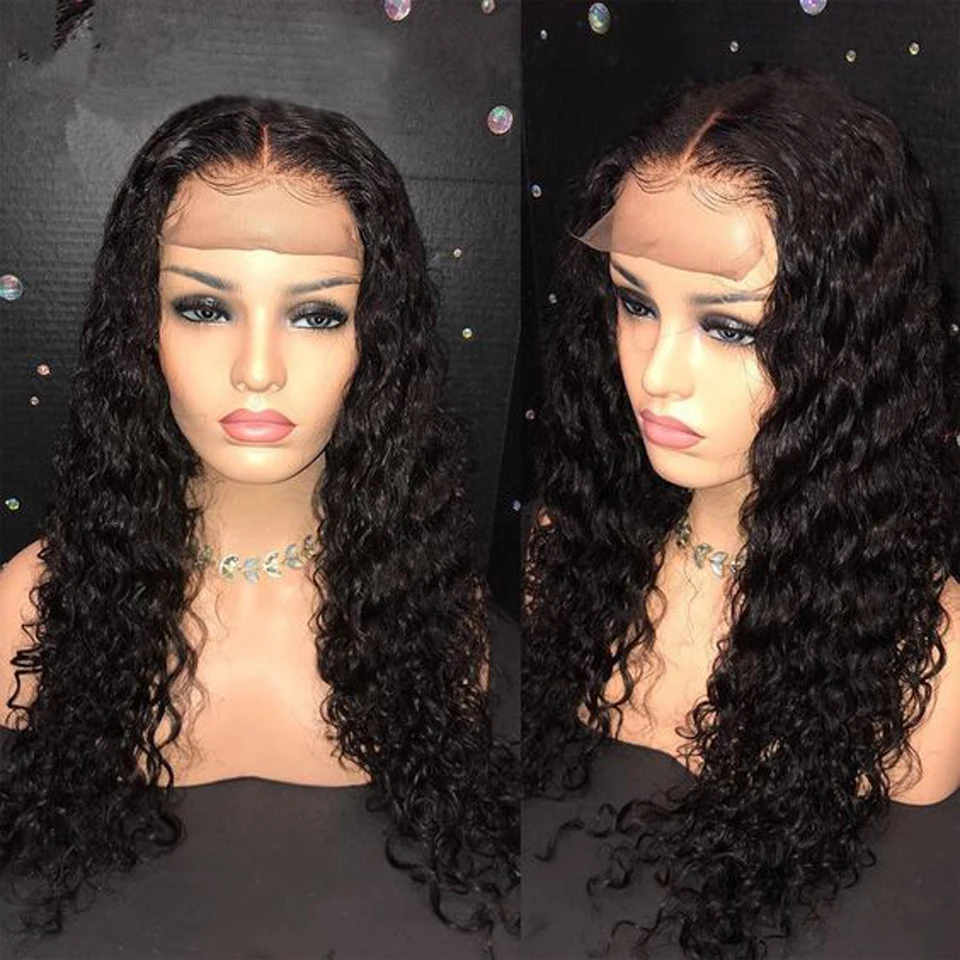 Вьющиеся перуанские волосы remy с высоким коэффициентом 180% Плотность фронта шнурка человеческие волосы парик для зимы натуральный черный цвет отбеленные узлы