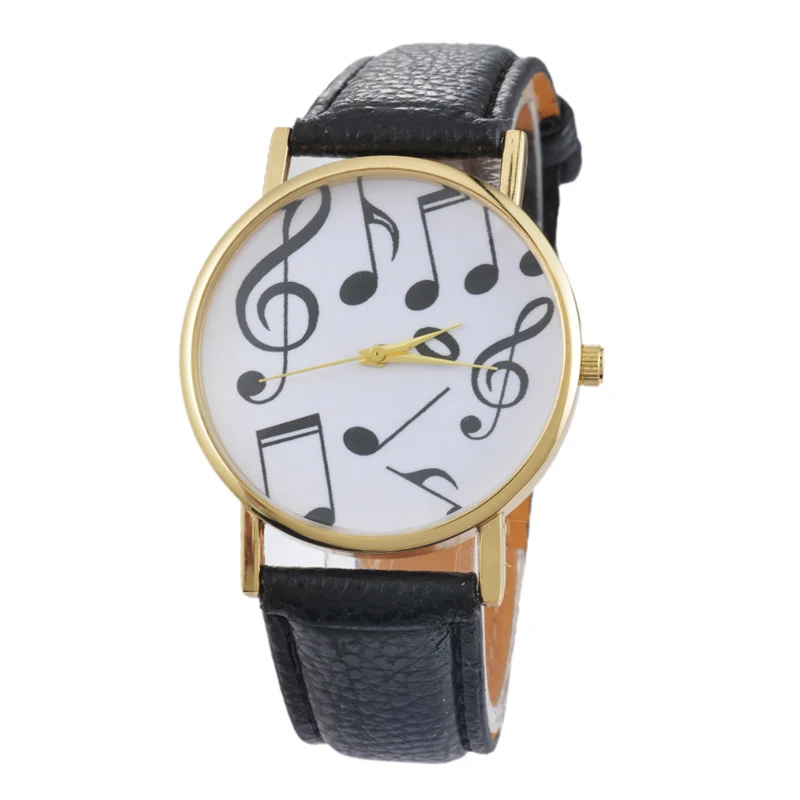 

Doreen Box PU Leather Multicolor Quartz Wrist Watches Musical Piano Note Black Battery Included 24cm(9 4/8") long, 1 Piece