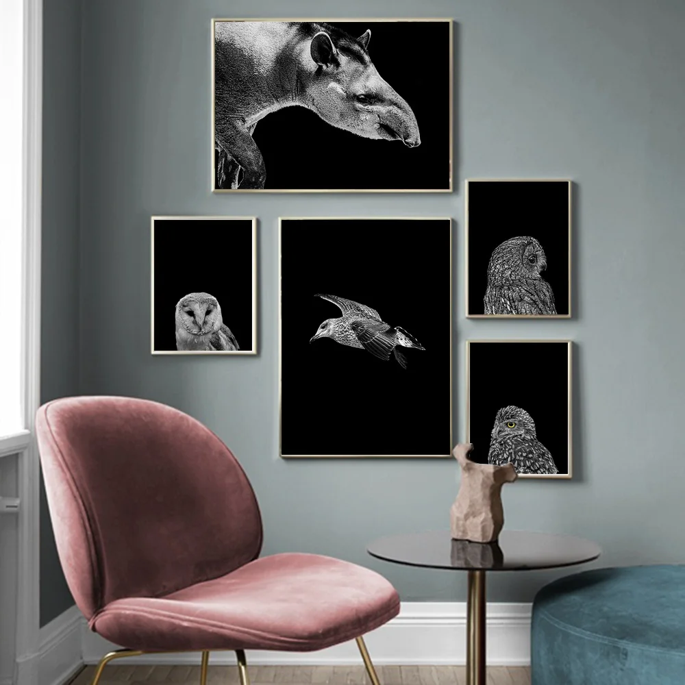 

Tapir Seagull Rhino Owl Lion Wild Animal Wall Art Canvas Painting Nordic Posters and Prints Wall Pictures for Living Room Decor