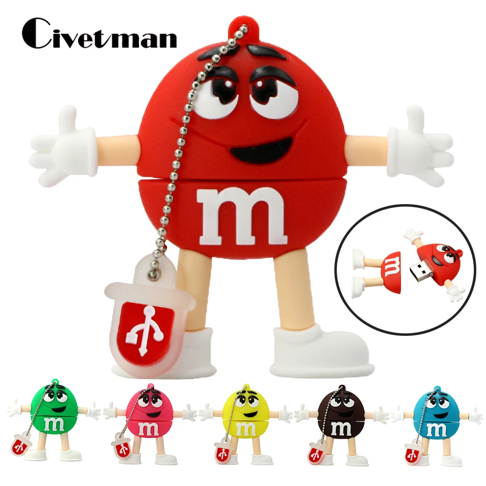 Милый мультяшный usb-накопитель M& M Rainbow Bean, 4 ГБ, 8 ГБ, 16 ГБ, 32 ГБ, 64 ГБ, флеш-накопитель USB 2,0, флеш-карта памяти, 6 цветов на выбор