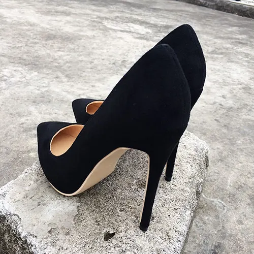 12cm Heels Veowalk/женские замшевые туфли-лодочки на шпильке; элегантные женские классические туфли с острым носком на высоком каблуке; пикантные слипоны из органической кожи; Цвет Черный; Индивидуальный заказ - Цвет: 12cm Heels