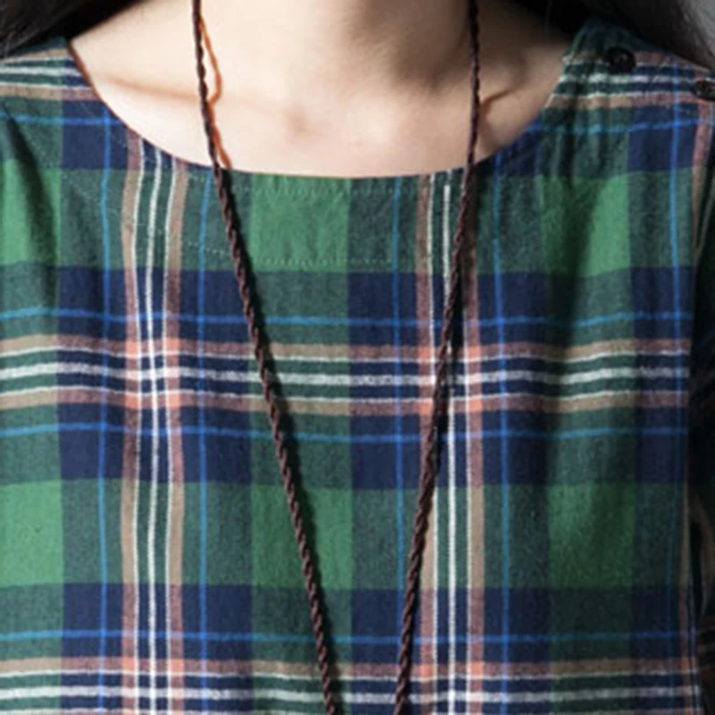 

Vintage Women Plaid Long Sleeve Dress Lady Crew Neck Casual Party Holiday Dress