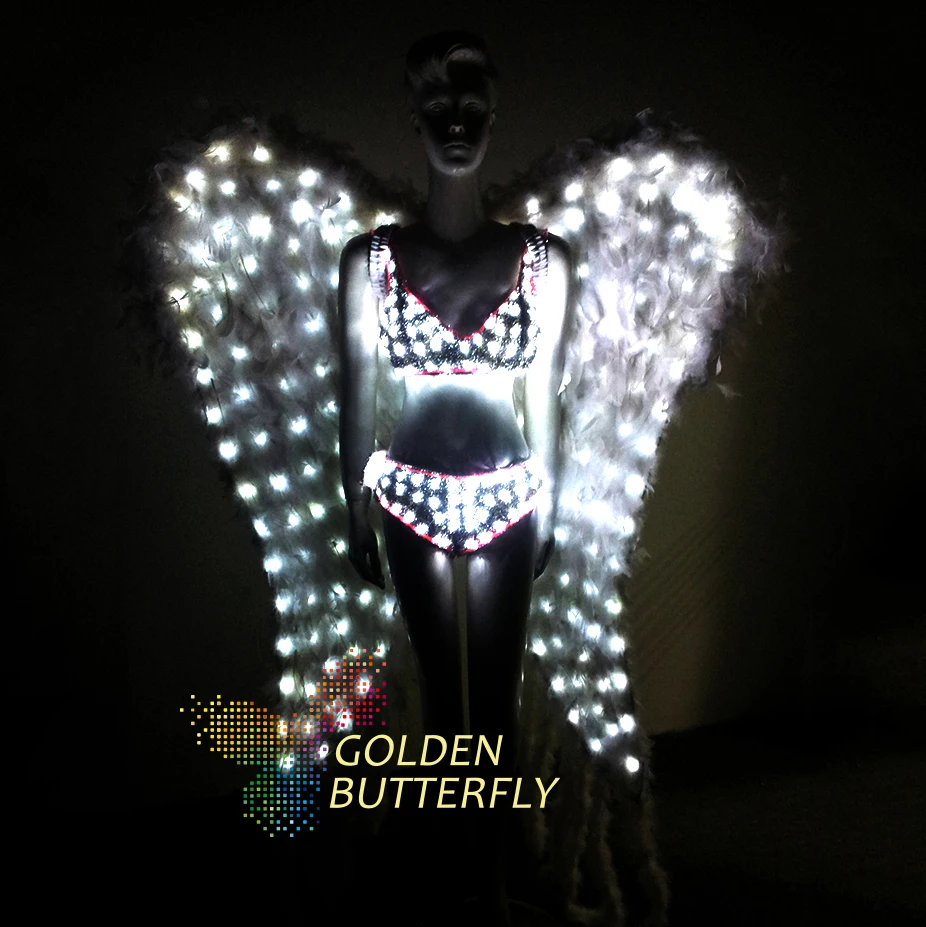 

LED Suits Luminous Costumes 2017 Glowing Women Bras Shorts Angel Bird Wing LED Clothing Lady LED Set Dance Dresses Accessories