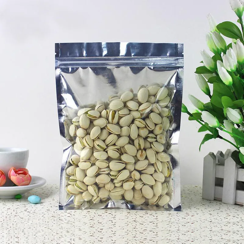 50 шт. серебряная алюминиевая фольга Reclosable Ziplock сумка Передняя прозрачная