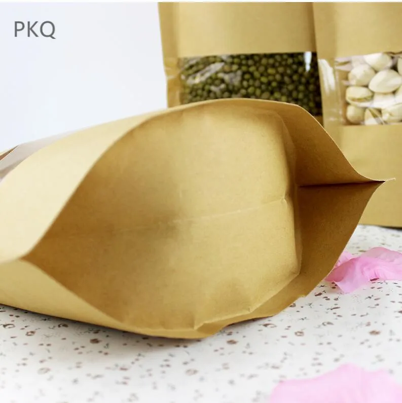 5 шт. коричневая крафт-бумага мешок с замком прозрачным окном стоячий упаковки