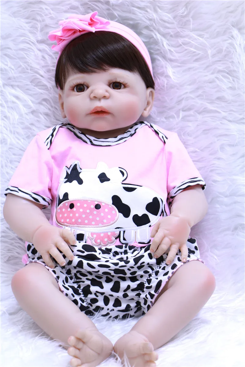 55 см силиконовый Reborn Baby Doll Toys коричневый парик для волос голубые/коричневые глаза