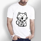 Футболка для мужчин Harajuku футболка Топы в китайском стиле Lucky Cat из хлопчатобумажной ткани, раздел-футболки, мужская одежда 2018 уличной моды размера плюс футболка XS-3XL