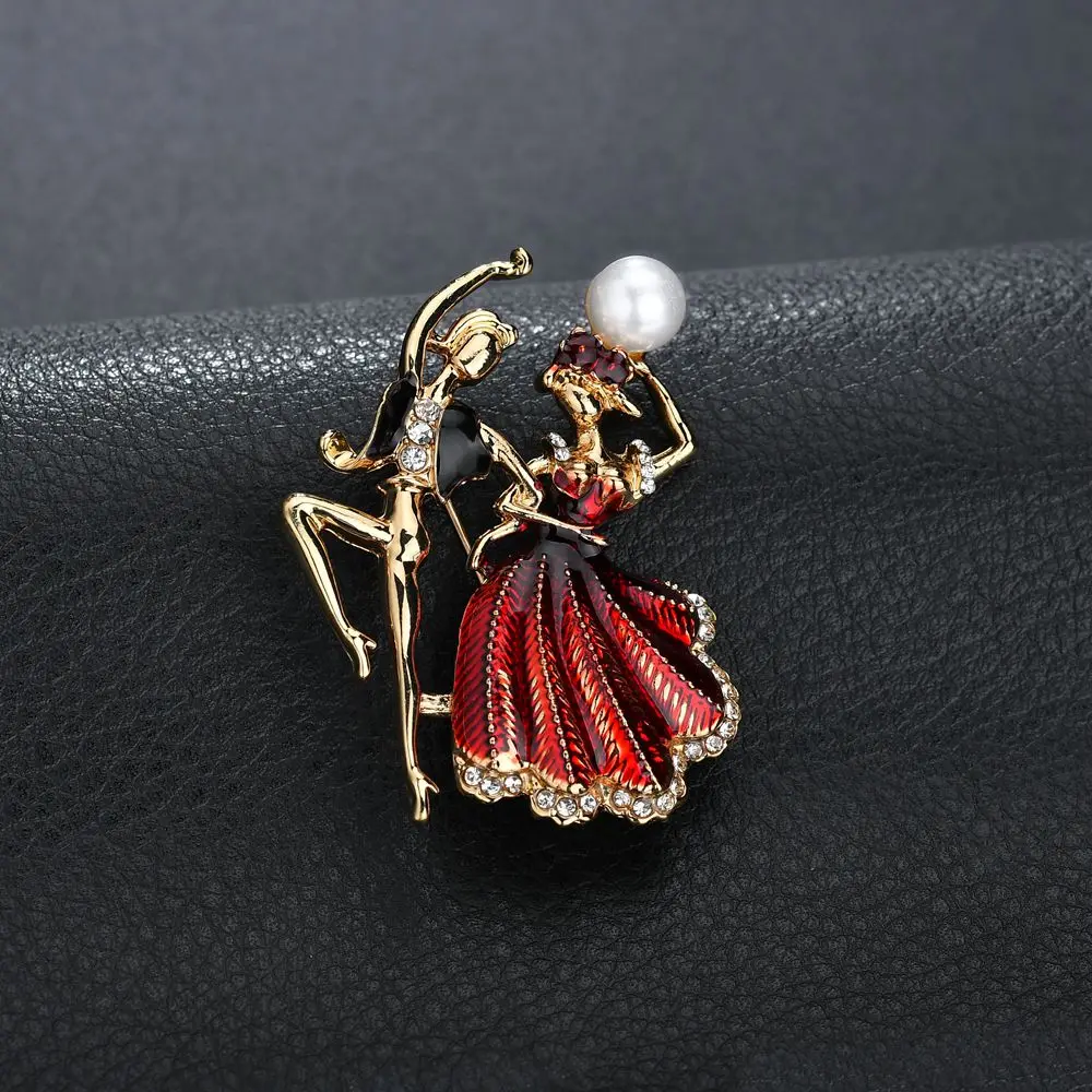 Terreau Kathy Dancing Women Men Wedding Brooch Enamel Red Green Dress 2 colors available bridegroom bride pins | Украшения и