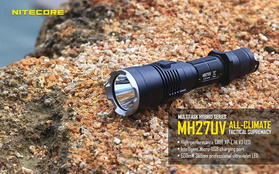 Nitecore MH27UV CREE XP-L HI V3 365 нм Ультрафиолетовый Красный Синий УФ светодиодный фонарик с аккумулятором 3100 мАч+ зарядка через USB