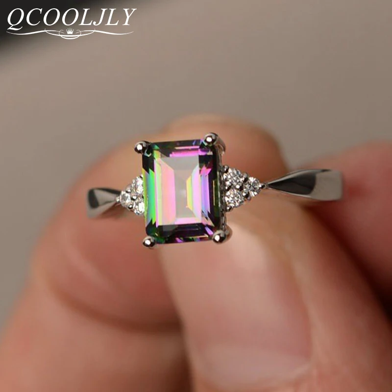 QCOOLJLY, новинка, модное зеленое мистическое разноцветное кольцо, серебряное кольцо, 3 цвета, свадебные аксессуары, обручальное кольцо для женщин