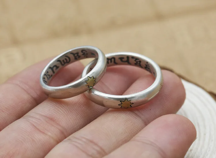 Парные кольца из серебра 100% пробы с мантрой шести слов модные мужские и женские