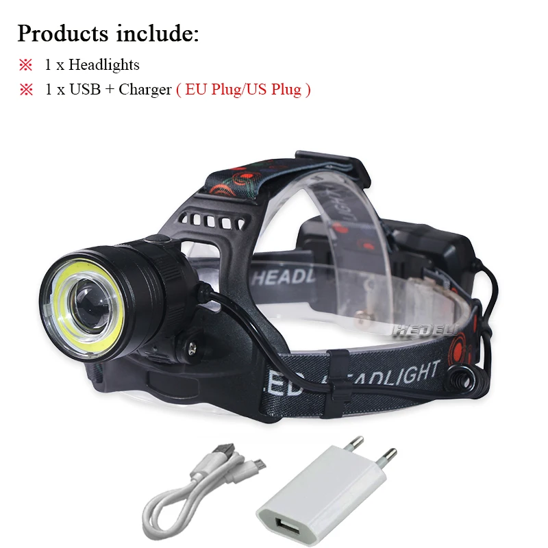 led head lamp H USB фара COB высокой мощности светодиодный налобный фонарь перезаряжаемый Головной фонарь 18650 зум кемпинг xml t6 фар - Испускаемый цвет: led head lamp H