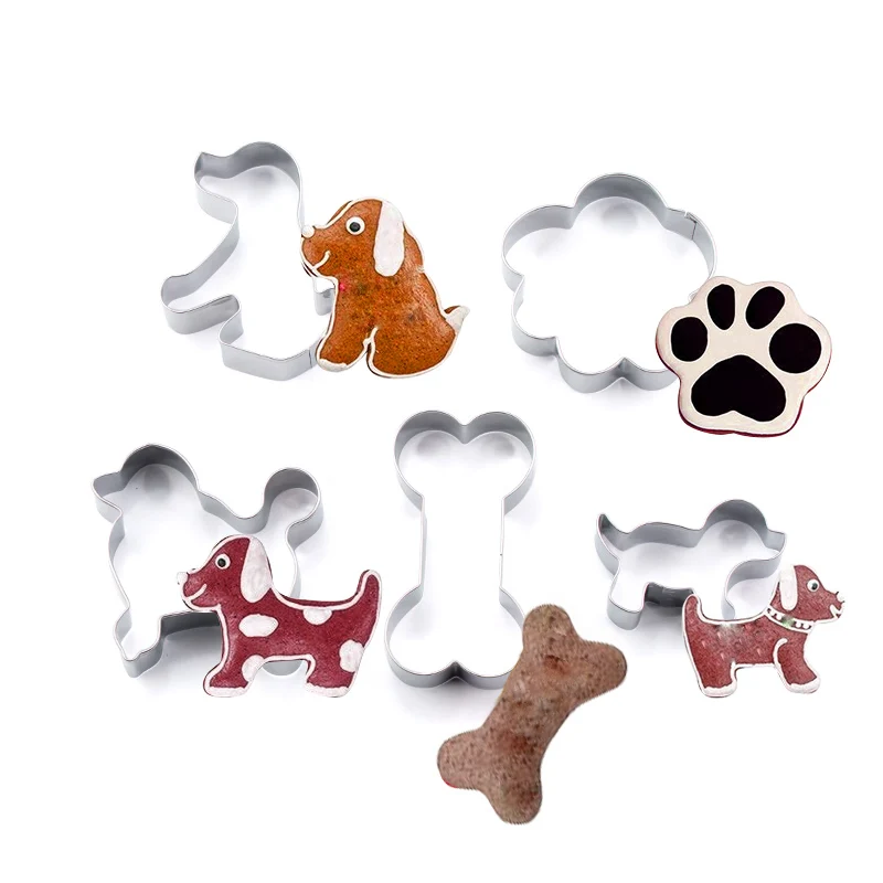 5pcs set Формочка для печенья в форме собаки, нержавеющая сталь, металлическая обвалка, форма для печенья конфет, набор для приготовления пищи, 3D инструменты для выпечки кондитерских изделий - Цвет: 5pcs set