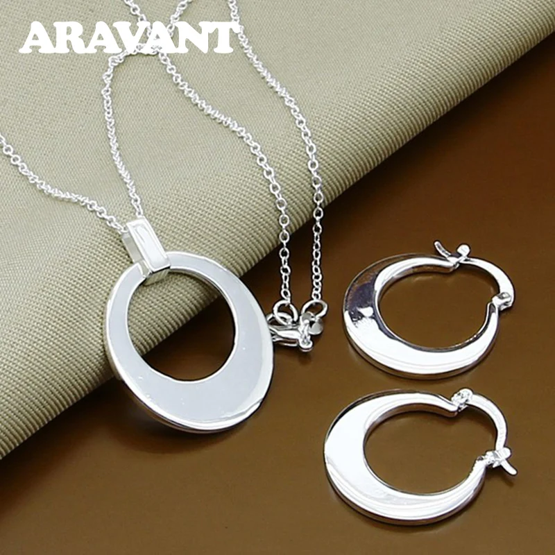 

Aravant Fashion Wedding Jewelry Set 925 Silver Moon Hoop Earring Pendant Necklace Chains For Women Fashion Jewelry Accessories