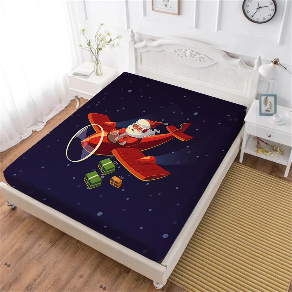 Merry Christmas Простыня Кровать Мультфильм Санта Клаус самолет печать простыня снег ночь постельное белье матрас чехол домашний текстиль D30 - Цвет: DCL-AS136