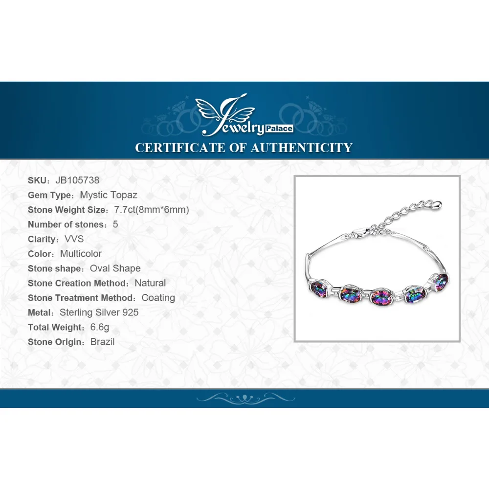 Jewelrypalace 6ct вогнутый овал натуральная мистический Радуга Топаз браслет Твердые