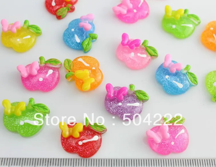 200pcs lovely glitter iridescent assorted apple with butterfly resin Cabochon for Kawaii Decoden DIY Projects 18mm