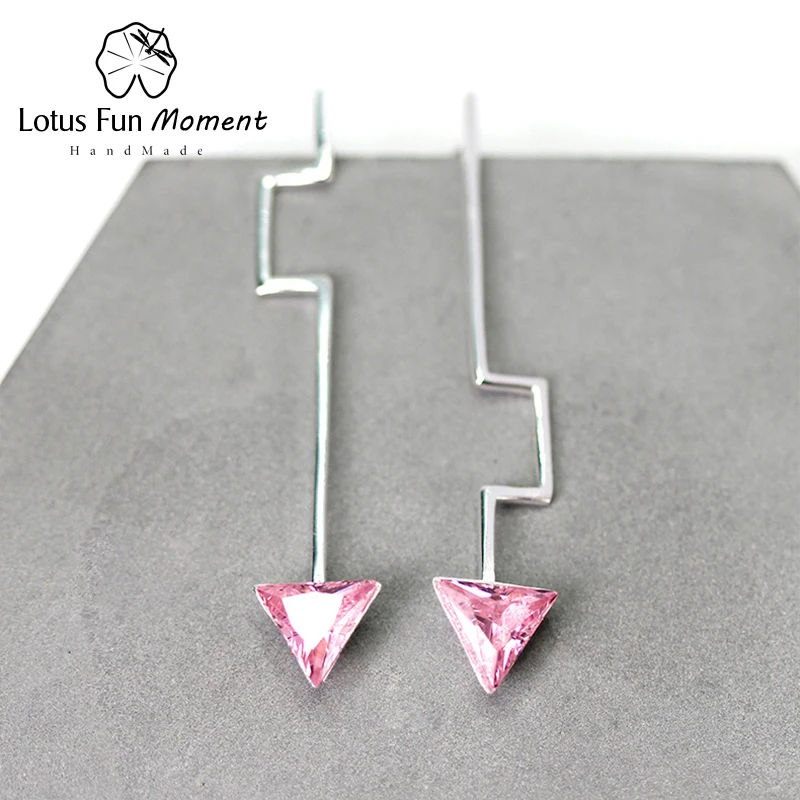 

Lotus Fun Moment Real 925 Sterling Silver Natural Zirconia Fashion Jewelry Modern Minimalism Design Asymmetric Dangle Earrings
