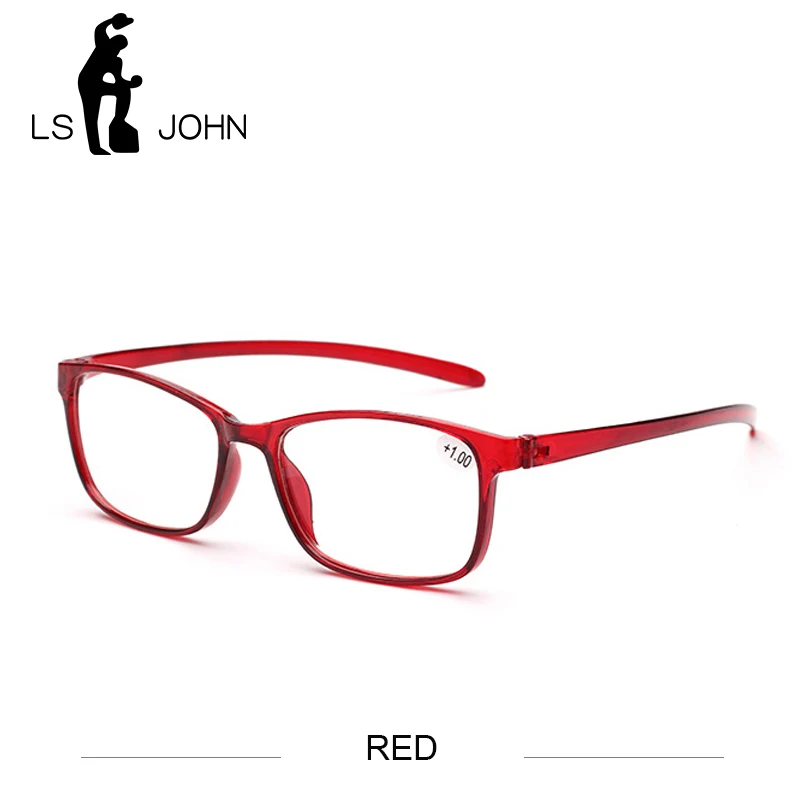 LS JOHN Retro Full Frame Reading Glasses Women&Men TR90 Ultralight Clear Lens Presbyopic Eyewear Magnifier+1.0to4.0 for Reader - Цвет оправы: RED