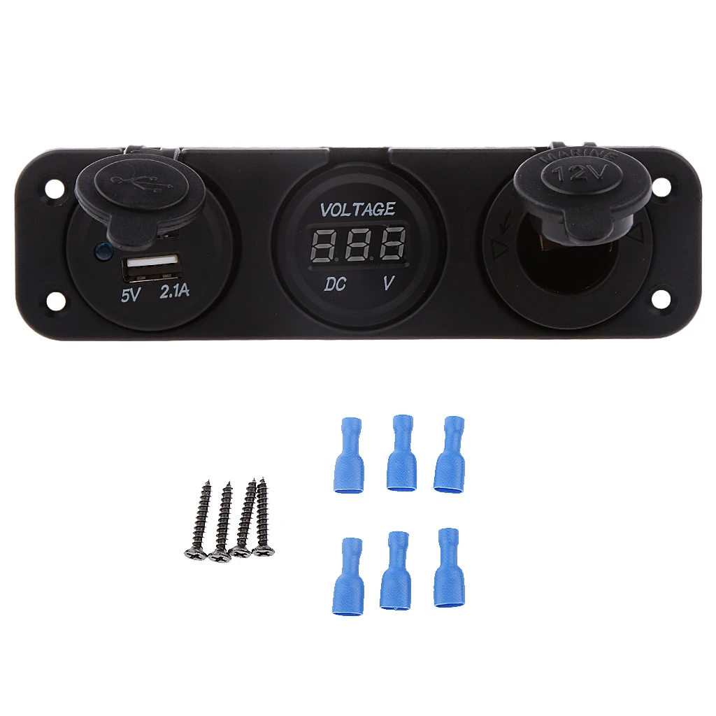 

Marine 12V Cigarette Lighter Socket + Voltmeter + USB Charger 5V 1A 2.1A