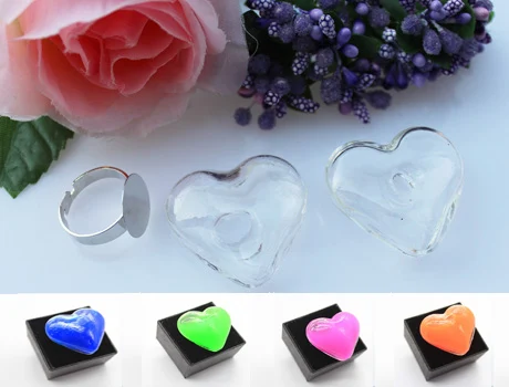 Heart 21x22MM 4 шт DIY жидкое кольцо-бутылка(12 стилей avaialbe), стеклянные Пузырьковые жидкие кольца, стеклянный глобус Пузырьковые кольца - Цвет основного камня: Heart 21x22MM