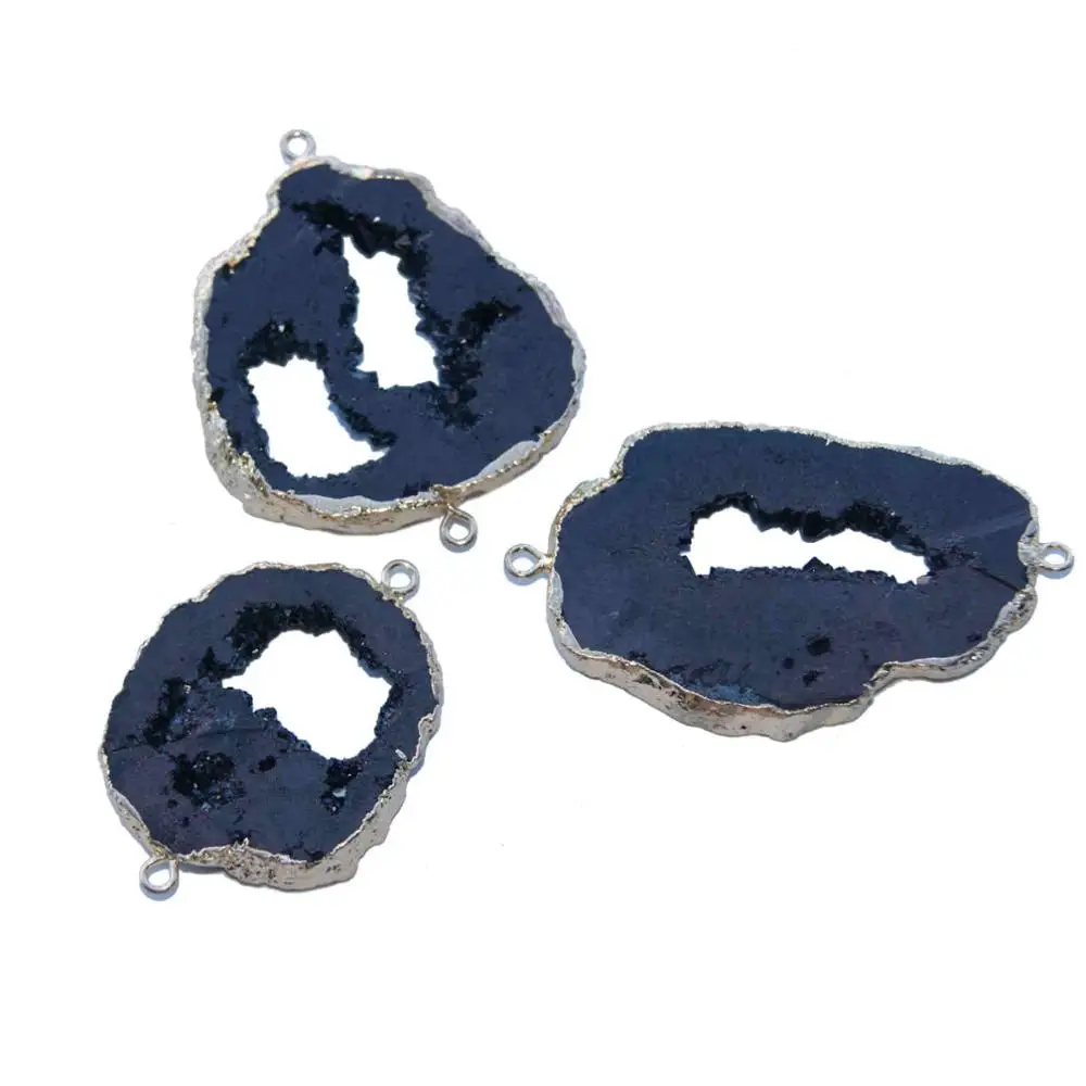 Black 2 circles 1 шт. Натуральный Drusy красочный кристалл кулон неправильный геодный камень кулон для самостоятельного изготовления ювелирных изделий ожерелье браслет серьги - Окраска металла: Black 2 circles