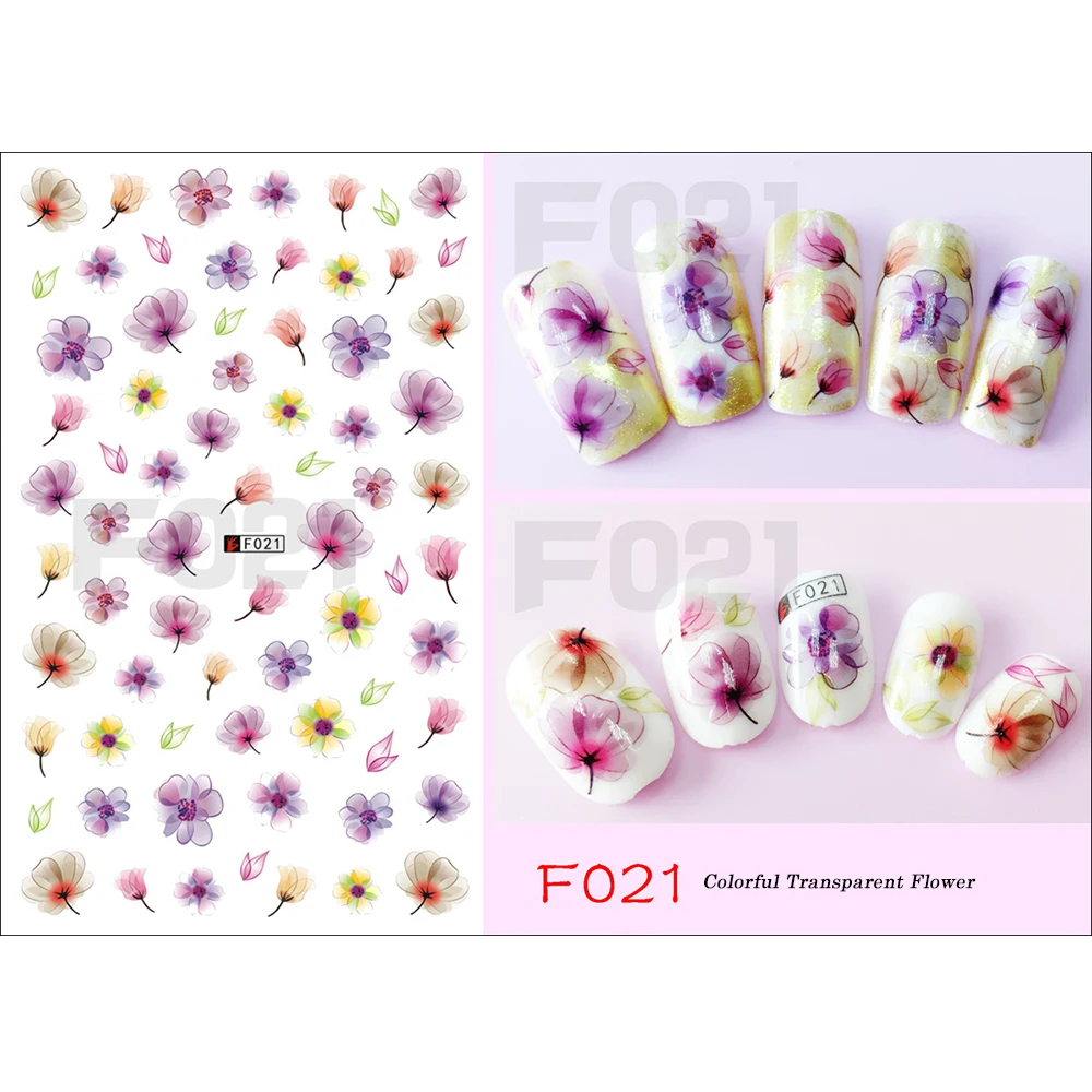 1 лист выцветающий цветок стикеры 3D на ногти Nail Art Лотос наклейки для ногтей клей наклейки для ногтей
