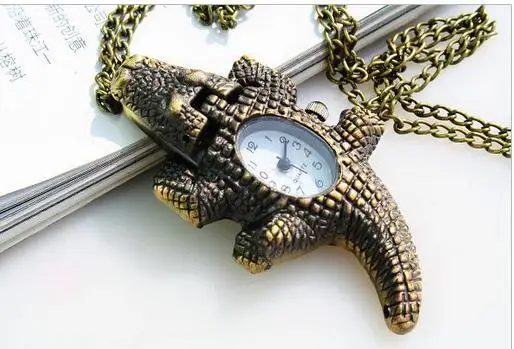 

Hot sales Antique bronze crocodile pattern pendant pocket watches necklace