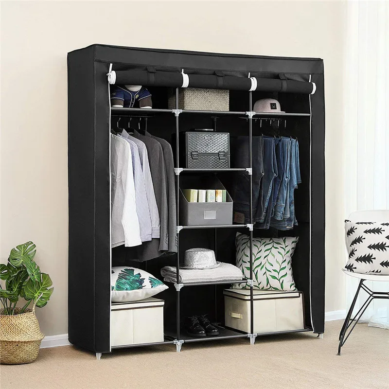 Шкаф для хранения 175x150x45 см размер XXL платяной шкаф из нетканого материала черный