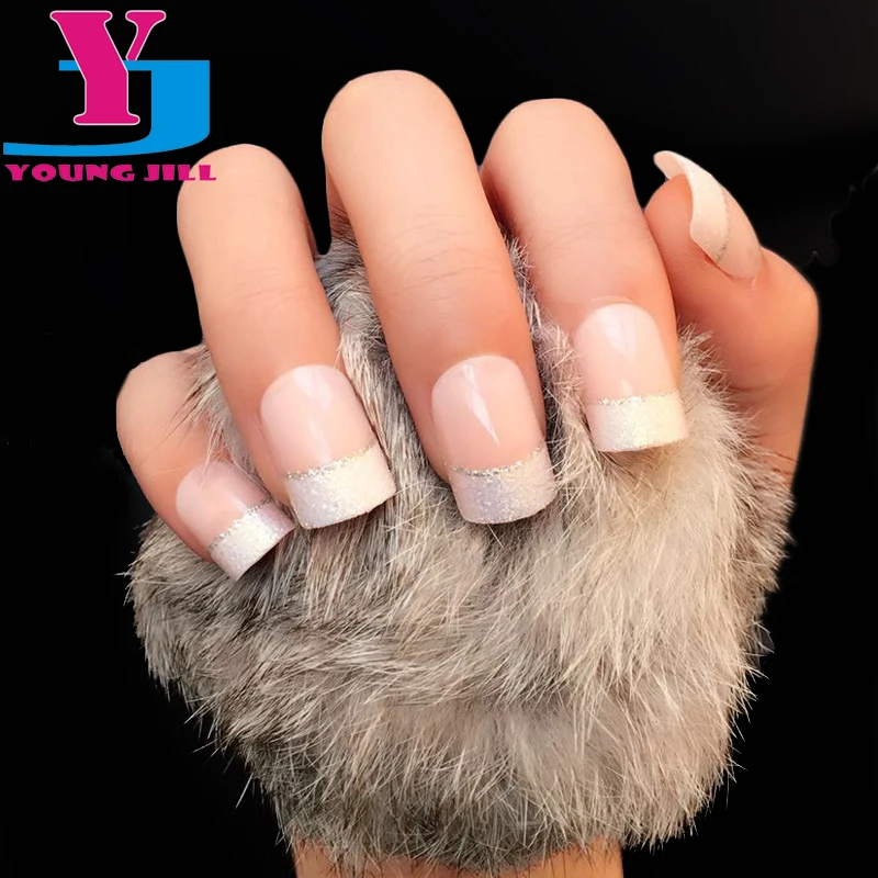 24 шт. Натуральные Французские короткие накладные ногти Классические Акриловые