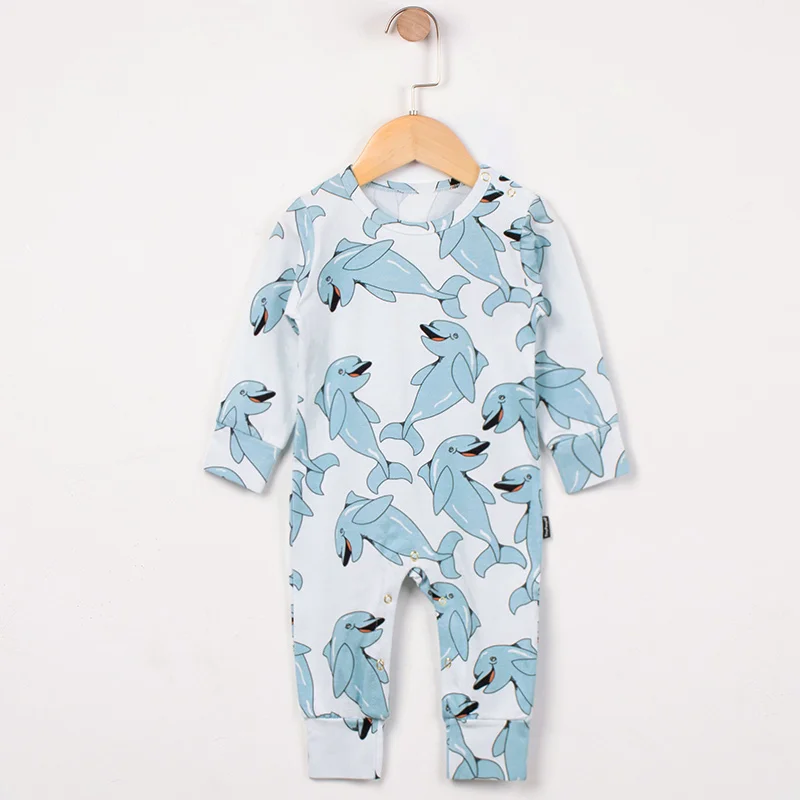Blue dolphin Новинка; детские комбинезоны с изображением голубого дельфина; хлопковая ткань; весенняя одежда для новорожденных мальчиков и девочек; одежда для малышей; комбинезон с длинными рукавами - Цвет: Blue dolphin