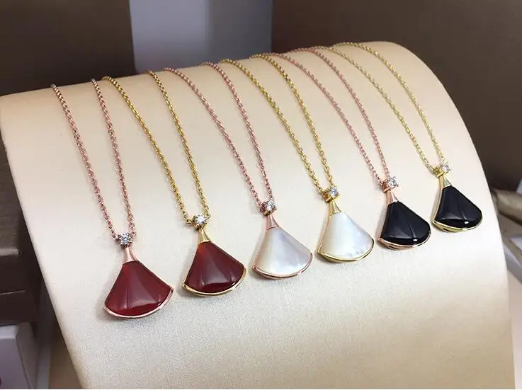 Розовое золото маленький веер белая ракушка ожерелье подвеска сетка Красная