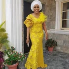 Вечернее платье в африканском стиле с юбкой-годе, кружевное платье с V-образным вырезом и оборками, женское платье для выпускного вечера, длинные черные платья с жемчугом для девушек, платья