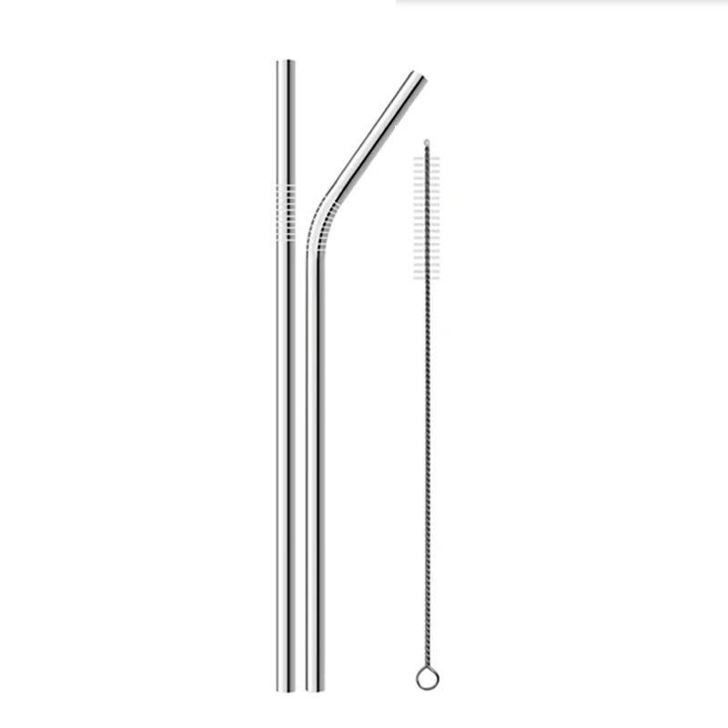 2 Straws 1 Brush Многоразовая Питьевая солома из нержавеющей стали солома изогнутая прямая металлическая Питьевая солома Набор кружек трубочка для коктейля вечерние барные аксессуары - Цвет: 2 Straws 1 Brush