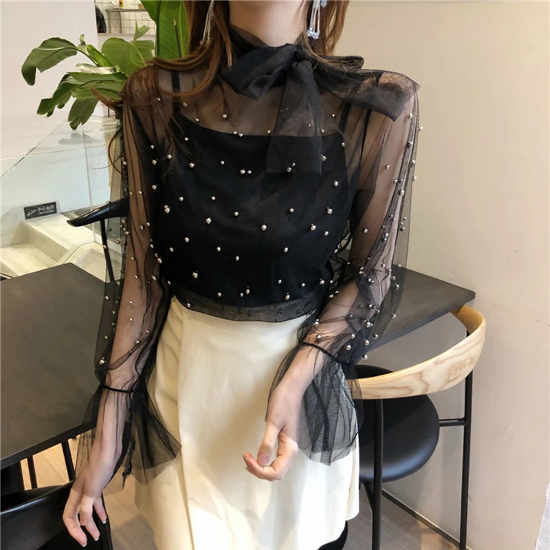 Блузка женская винтажная прозрачная с О образным вырезом 2 шт.|beaded blouse|blouse shirtshirt
