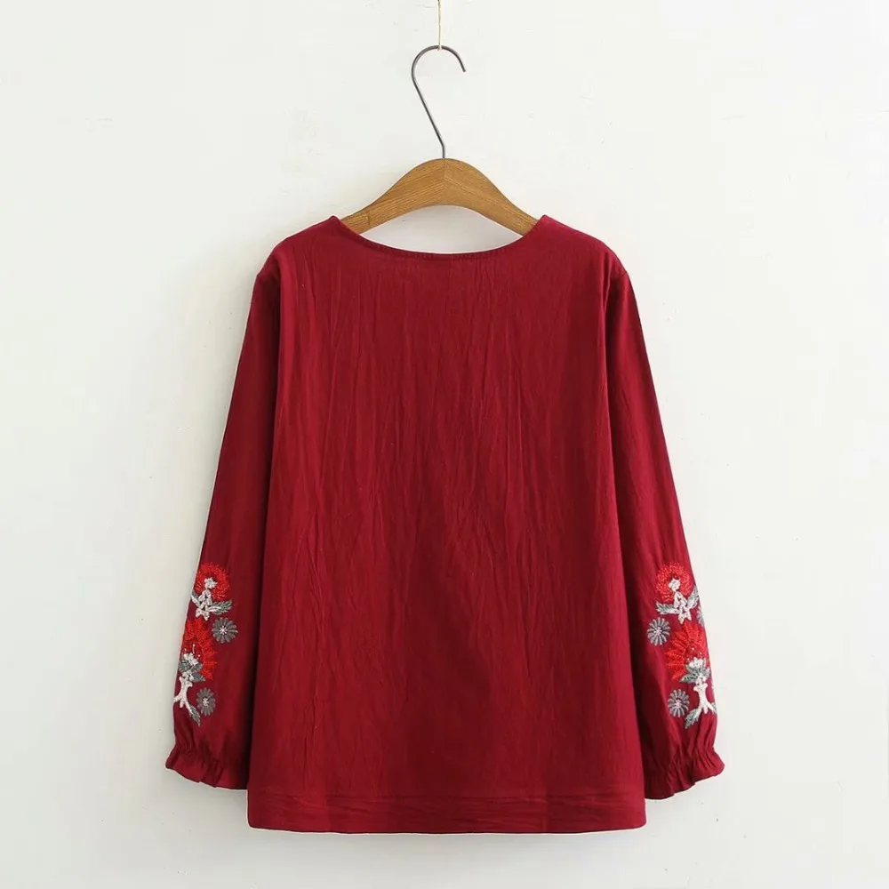 

Plus size floral Embroidered cotton women blouse 2019 casual spring summer ladies O-Neck long sleeve shirts female tops 4XL