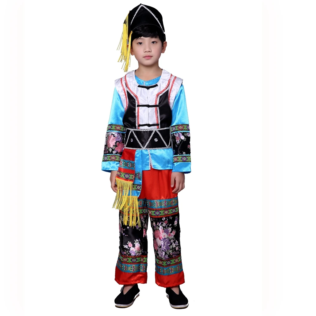 Одежда для китайских народных танцев костюмы мальчиков Miao Hmong детские