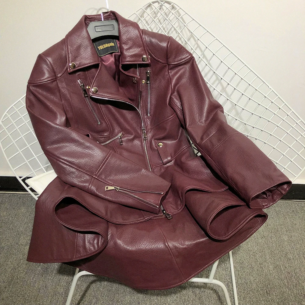 YOLOAgain women genuine leather jacket ladies asymmetrial long real | Женская одежда