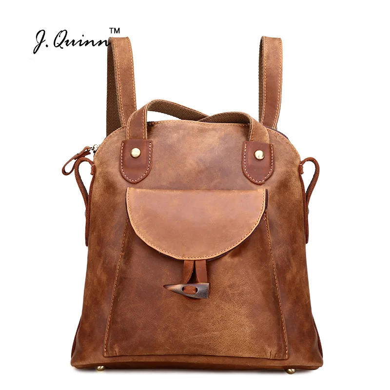 

J.Quinn Women Backpack Genuine Leather Vintage Brown School Girl Shoulder Bag Ladies Backpacks Crazy Horse Travel Bags 2017 New