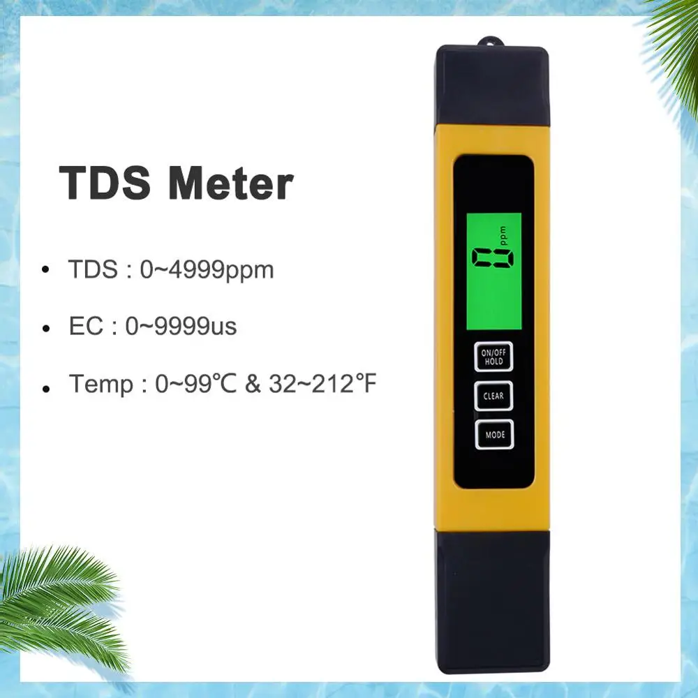 

Yieryi Equation LCD Digital Conductivity Test Pen TDS, EC and Thermometer 3-in-1 High-precision Water Quality Tester 0-9990 Ppm