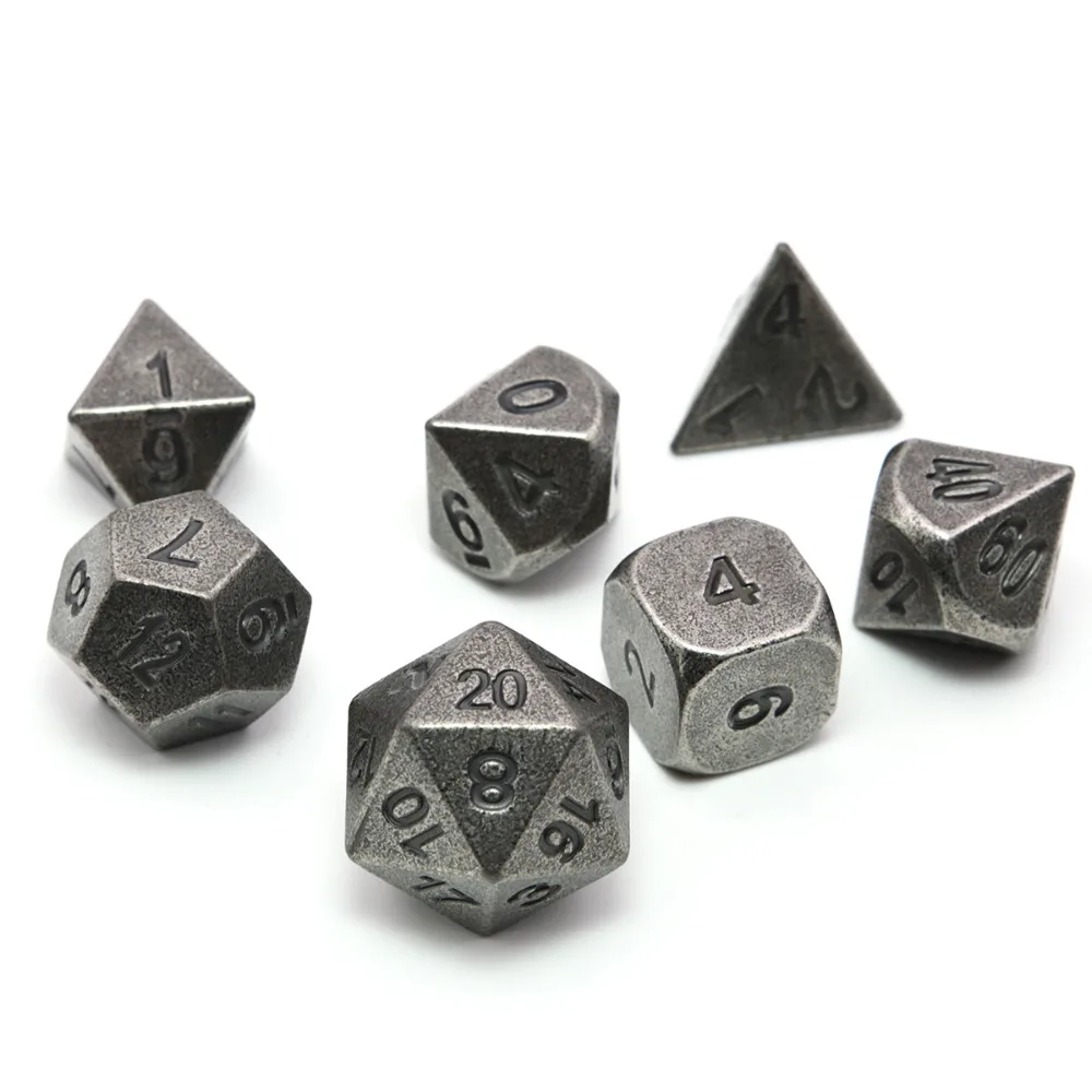 Многогранные металлические игральные кости Набор из 7 с мешком для игры в кости для RPG DnD MTG настольные игры древняя медь, древнее золото, древнее серебро