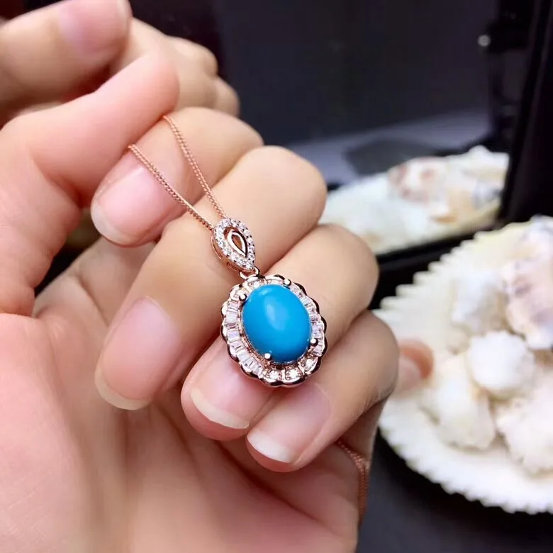 Rose gold pendant [MeiBaPJ чистый естественный бирюзовый камень модный набор украшений для женщин настоящий 925 пробы серебряный шарм вечерние ювелирные изделия - Цвет камня: Rose gold pendant