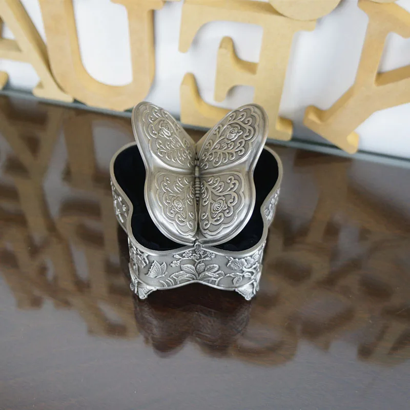 Vintage Silver Metal Jewelry Storage Case Zinc Alloy Butterfly Trinket Box Wedding Ring Holders Table Ornament gift | Дом и сад