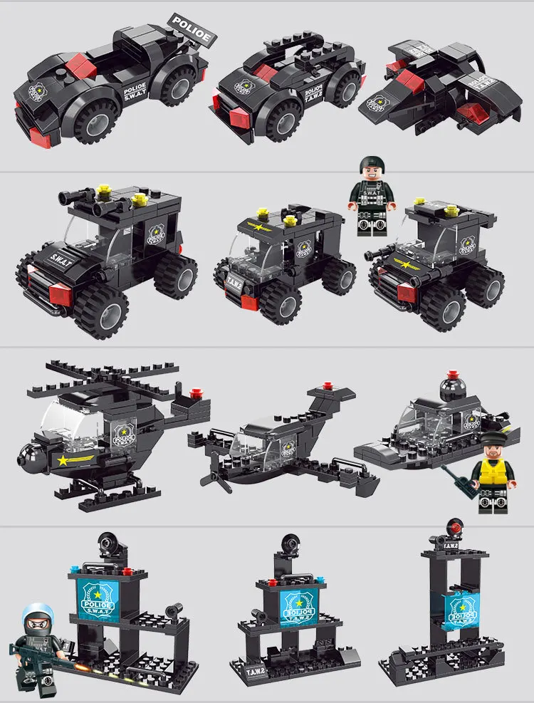 

750 8 in 1 City Police Truck Building Blocks Sets Ship Aircraft Special police Enlighten Bricks Toy For Children Truck
