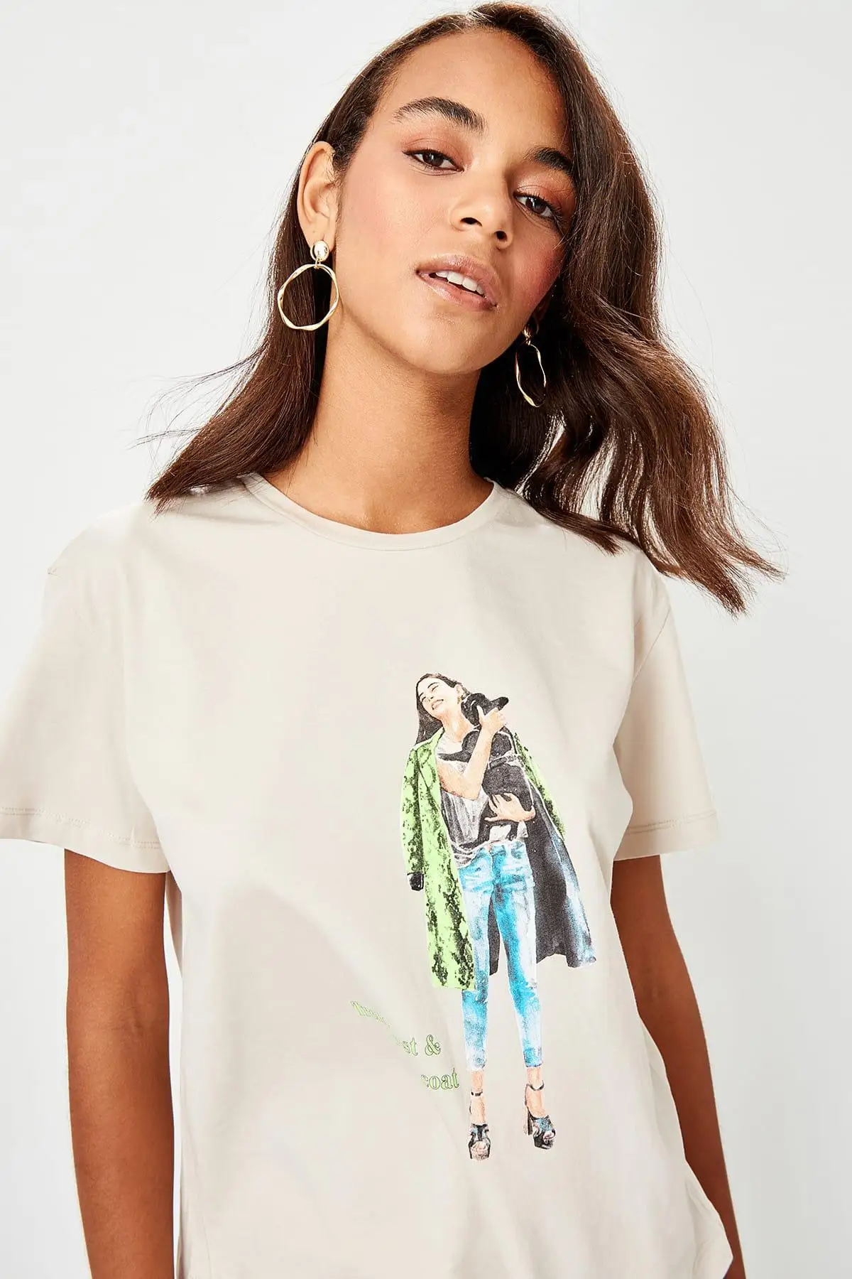 Trendyol Camel принтованные Базовые Трикотажные футболки TWOSS19TS0292|Футболки| |
