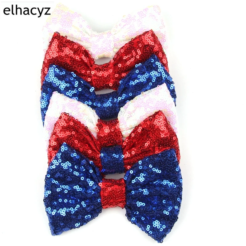 12pcs/lot Trendy Independence Day Shimmery 5&quot Hair Bow Barrette DIY Accessories Clip Infantile Headwear |