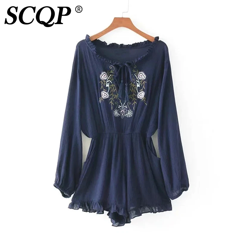 SCQP темно цветочный Вышивка пикантные Для женщин Комбинезоны для бинт эластичный