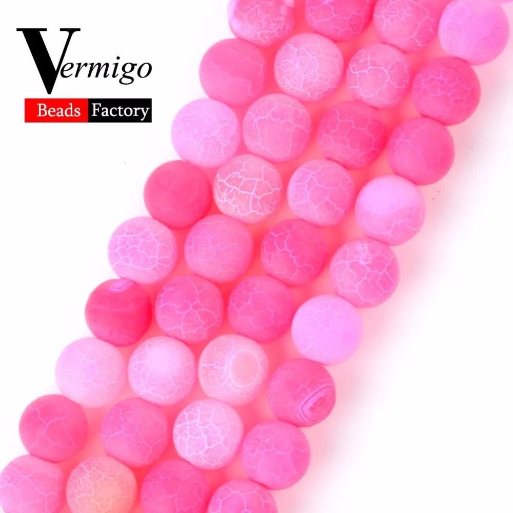 

Natural Stone Matte Agates Beads For Jewelry Making Frost Cracked Fuchsia Onyx Beads Diy Bracelet Necklace4 6 8 10 12mm 15inches