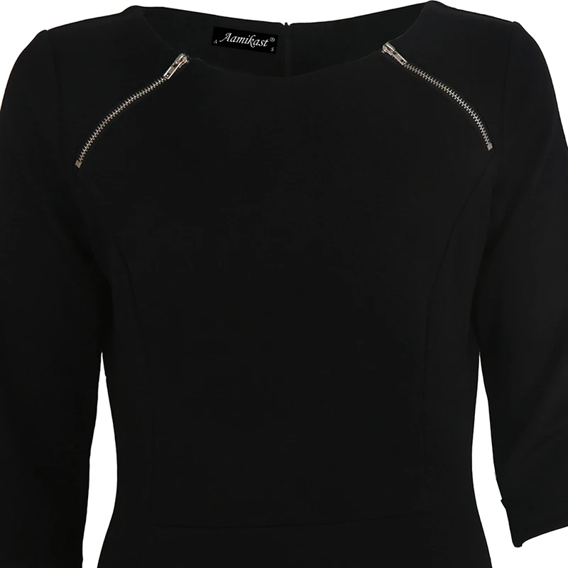 

AAMIKAST Women Dresses New Fashion 2019 Hot Sale O-neck 3/4 Sleeve With Zipper Vintage Pencil Party Cocktail Women Dresses