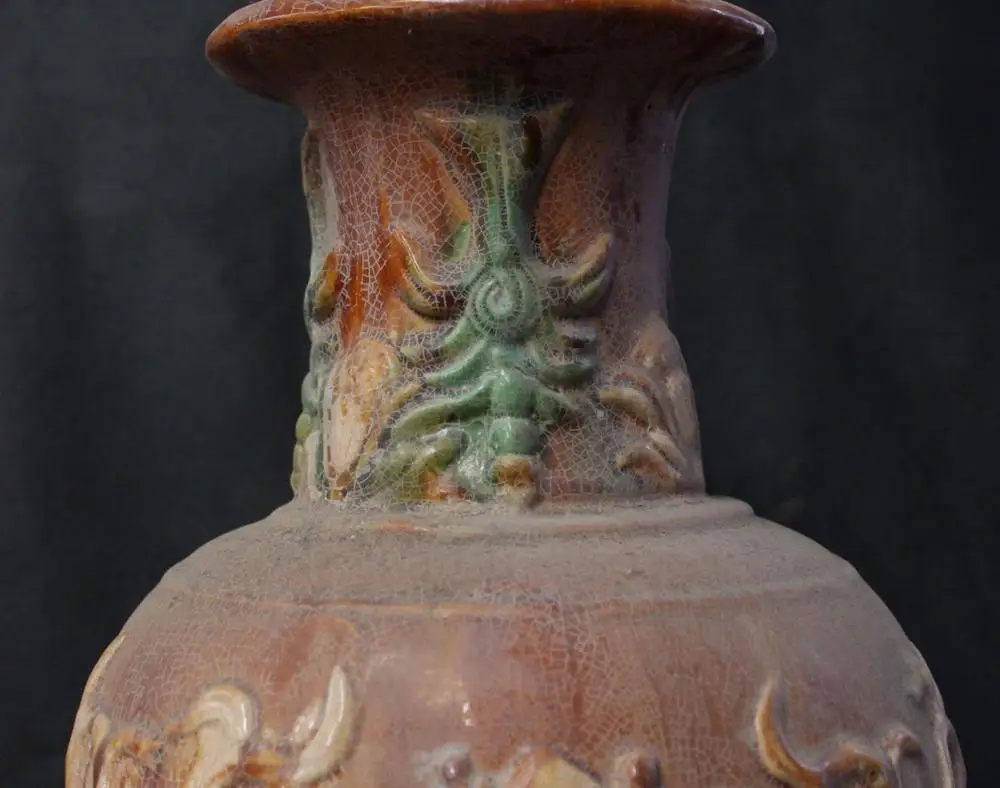 16&quotOld Imperial Dynasty Tang Sancai Pottery Porcelain Flower Vase Bottle Pot | Дом и сад